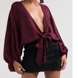 Brand new Wrap puff sleeve shirt/ Cropped